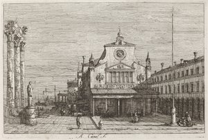 Imaginary view of S. Giacomo di Rialto [övre högra], ca. 17351746. av Canaletto