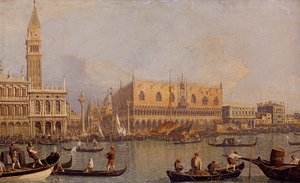 Italienska: Veduta del Palazzo Ducale di Venezia Vy över hertigpalatset i Venedig av Canaletto