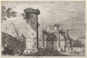 Landskap med ruinerade monument, ca. 17351746. av Canaletto
