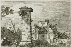 Landskap med ruinerade monument, från Vedute av Canaletto
