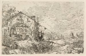 Landskap med en kvinna vid en brunn av Canaletto