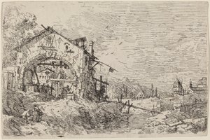 Landskap med en kvinna vid en brunn, ca. 17351746. av Canaletto