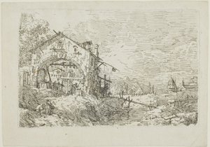 Landskap med en kvinna vid en brunn, från Vedute av Canaletto