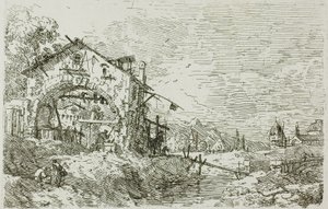 Landskap med en kvinna vid en brunn, från Vedute av Canaletto