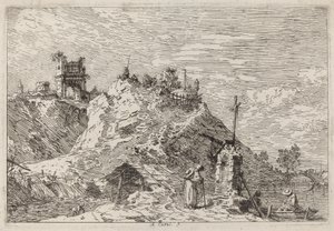 Landskap med pilgrimen vid bönen, ca. 17351746. av Canaletto