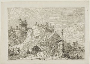 Landskap med pilgrimen vid bönen, från Vedute av Canaletto