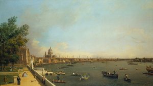 London: Themsen från Somerset House Terrace mot staden av Canaletto