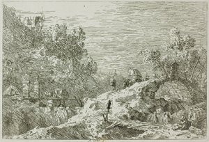 Bergslandskap med fem broar, från Vedute av Canaletto