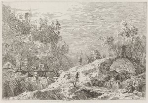 Bergslandskap med fem broar [nedre höger] av Canaletto
