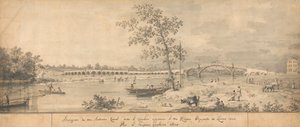 Old Walton Bridge sett från Middlesex Shore av Canaletto