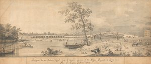 Old Walton Bridge sedd från Middlesex Shore av Canaletto