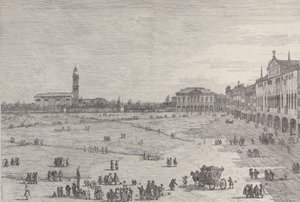 Prà della Valle: den högra halvan av torget Prà della Valle i Padua, med Col ..., 1735-46. av Canaletto