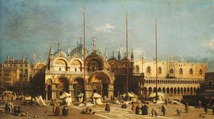 San Marco och Dogepalatset, Venedig, från Piazza San Marco, ca 1740-talet av Giovanni Antonio Canal