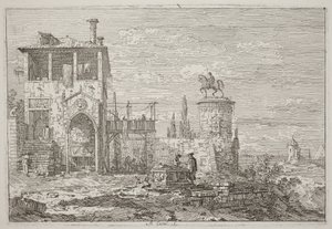 Ryttarmonumentet [uppe till höger] av Canaletto