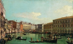 Canal Grande, Venedig, blickar söderut mot Rialtobron, 1730-talet.