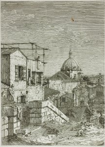 Huset med inskriptionen och Huset med peristylen, från Vedute av Canaletto