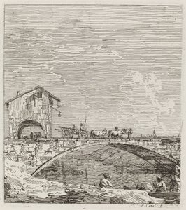 Vagn som passerar över en bro av Canaletto