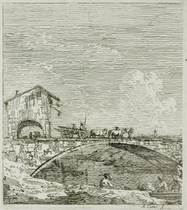 Vagnen som går över en bro, från Vedute av Canaletto