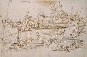 Venedig: Dogana och S. Maria della Salute från Molo di Terranova, mitten av 1700-talet av Canaletto