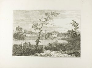 Utsikt över en stad på en flodstrand, från Vedute av Canaletto