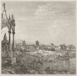 Utsikt över en stad med en biskopsgrav av Canaletto