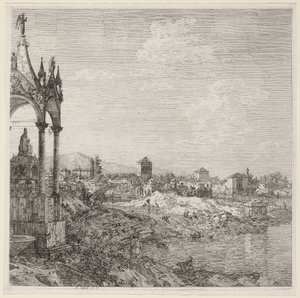 Utsikt över en stad med en biskopsgrav, ca. 1740. av Canaletto
