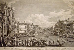 Vattenfestival på Canal Grande i Venedig. Palazzo Balbi, byggt på 1500-talet, i förgrunden till vänster. av Canaletto