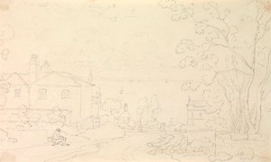 Skiss över hus nära stranden, Isle of Wight av Capt. Thomas Hastings