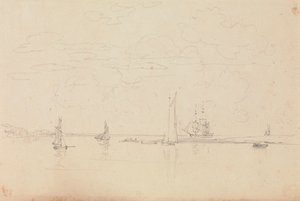 Skiss av segelbåtar i en hamn av Capt. Thomas Hastings