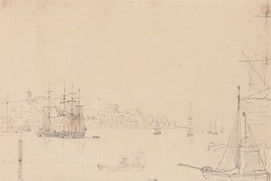 Skiss över fartyg nära West Cowes, Isle of Wight av Capt. Thomas Hastings