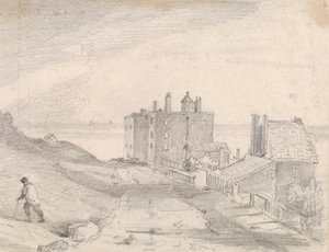 Skiss av en Cliffside Road och byggnader, Hastings av Capt. Thomas Hastings