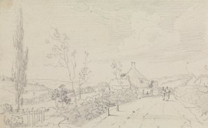 Skiss av en landsväg och stuga av Capt. Thomas Hastings