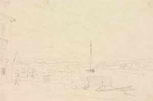Skiss av ett flodlandskap, Isle of Wight av Capt. Thomas Hastings