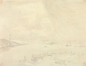 Skiss av ett kustlandskap med pir i förgrunden, Isle of Wight av Capt. Thomas Hastings