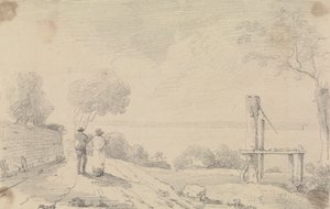 Skiss av en strandväg nära en plattform av Capt. Thomas Hastings