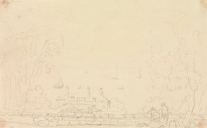 Skiss av ett godshus nära stranden, Isle of Wight av Capt. Thomas Hastings
