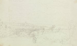 Skissat landskap med slott i fjärran av Capt. Thomas Hastings