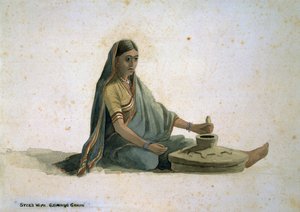Syces fru, maler säd, Indien