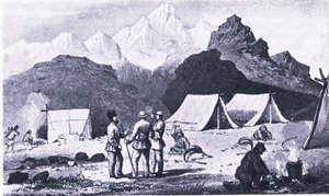 Camp in the Himalayas, från British Adventure publicerad av Collins av Captain E. P. Campbell