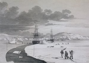 Cutting into Winter Island, oktober 1821, från Journal of a Second Voyage for the Discovery of a North West Passage from the Atlantic to the Pacific framförd under åren 1821-22-23, av William Edwar