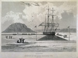Båtarnas avgång från Hecla Cove, 21 juni 1827, från Journal of a Third Voyage for the Discovery of a North West Passage from the Atlantic to the Pacific, utförd under åren 1824-25 i H.M.s av Captain George Francis Lyon