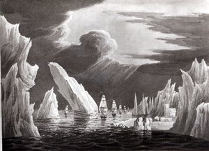 Passage through the Ice, 16 juni 1818 graverad av D. Havell (bw foto) av Captain N. Rofs