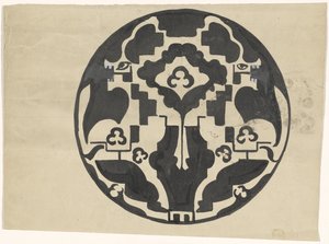 Design för en tallrik med två stiliserade djur av Carel Adolph Lion Cachet