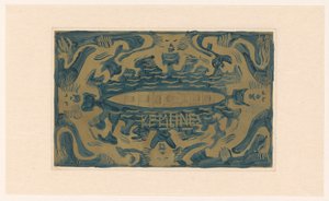 Design för vinjett av Koninklijke Paketvaart Maatschappij, K.P.M. rader av Carel Adolph Lion Cachet