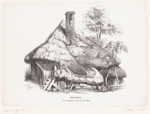 Gård med torvtak Pictura (serietitel på objekt) av Carel Christiaan Antony Last