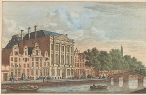 Felix Meritis byggnad i Amsterdam, ca 1790 Byggnad av Society Felix Meitis i Amsterdam / Byggnader de la societe dit Félix Méritis à Amsterdam (titel på objekt) av Carel Frederik Bendorp (I)