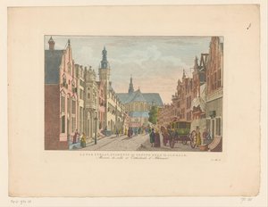 Utsikt över Langestraat, Stadshuset och Grote Kerk i Alkmaar Langestraat, Stadshuset och Groote Kerk i Alkmaar / Maison de ville et Cathédrale d