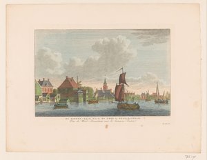 Vy över byn Westzaandam sett över vattnet Binnen-Zaan till kyrkan i West-Zaandam / Vue de West-Zaandam sur le Binnen-Zaan (titel på objekt)