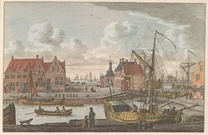 Harlingens hamnport, ca 1790 De Haven Poort i Harlingen / Vue de la porte au port à harlingen - premier port dela Frize (titel på objektet)