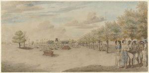 Kyrkogård med begravningståg i Indien av Carel Frederik Reimer